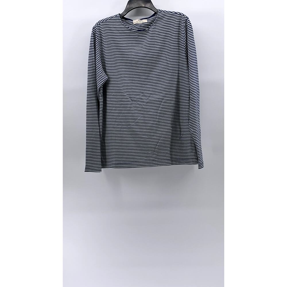 ZARA ORIGINS Women's Blue-White Horizontal Stripe Crewneck Long Sleeve Top SZ M
